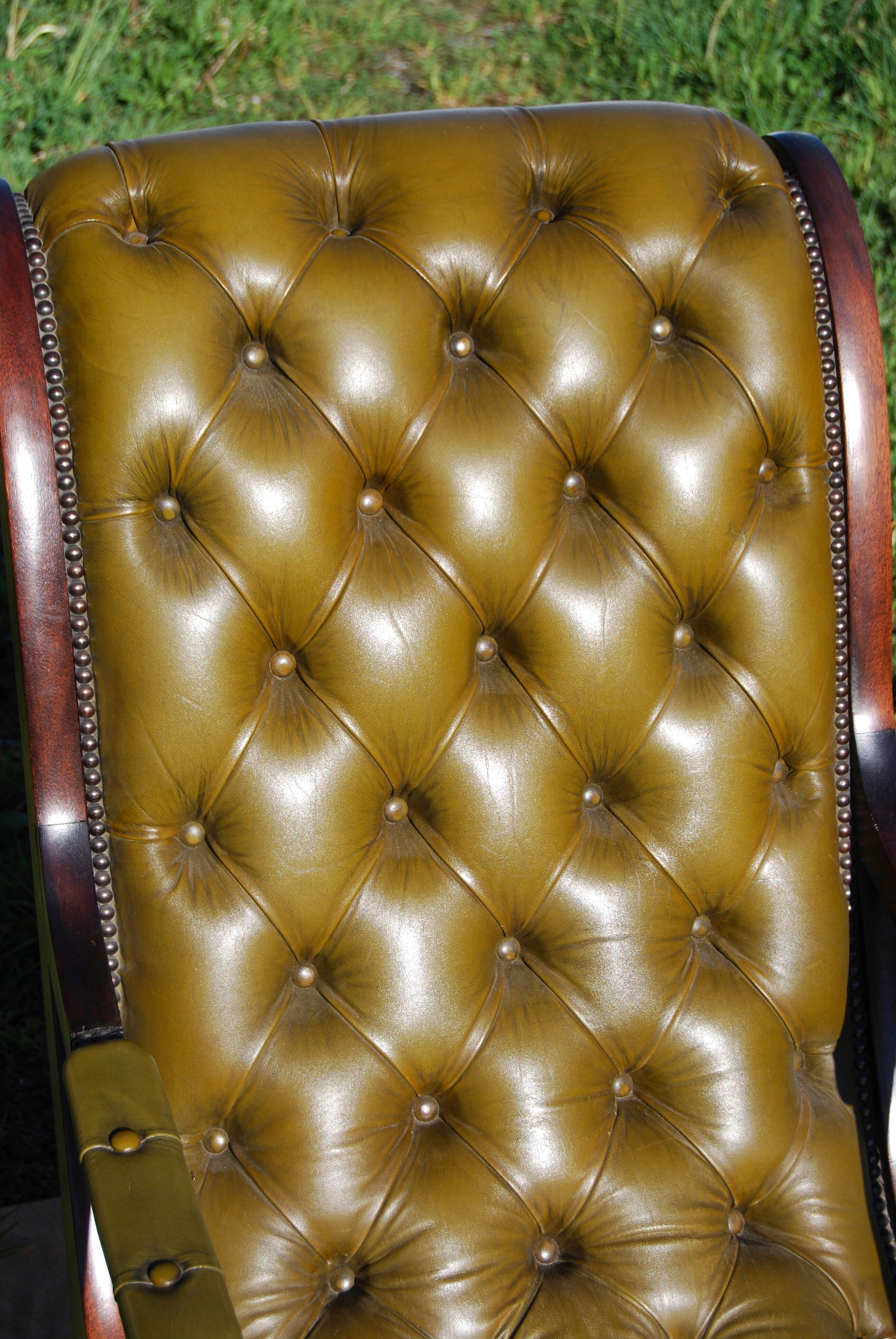 Chesterfield Victoria chair in green leather.