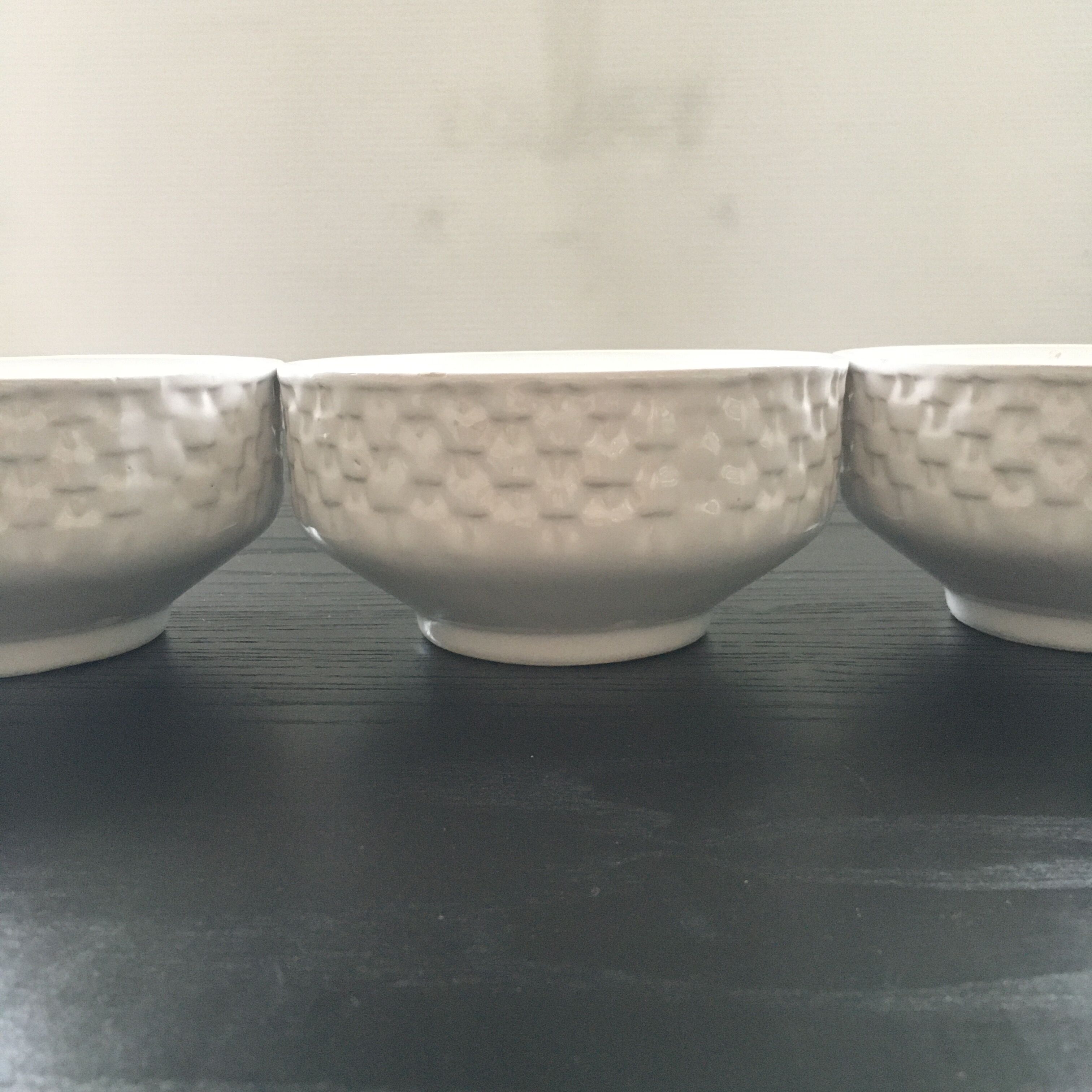 Set of 3 white slip bowls
