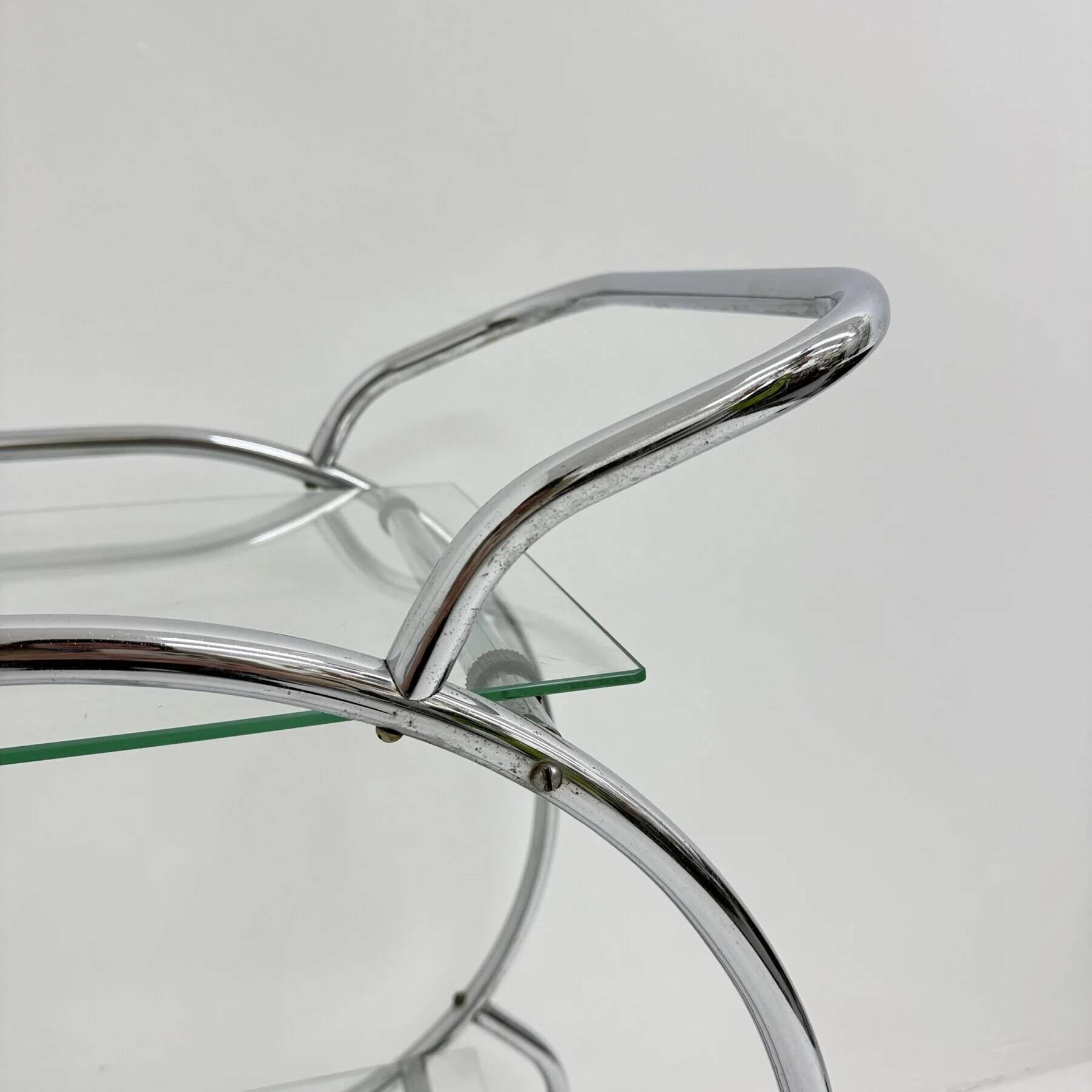 Art deco bar cart trolley chrome tubular, 1930s