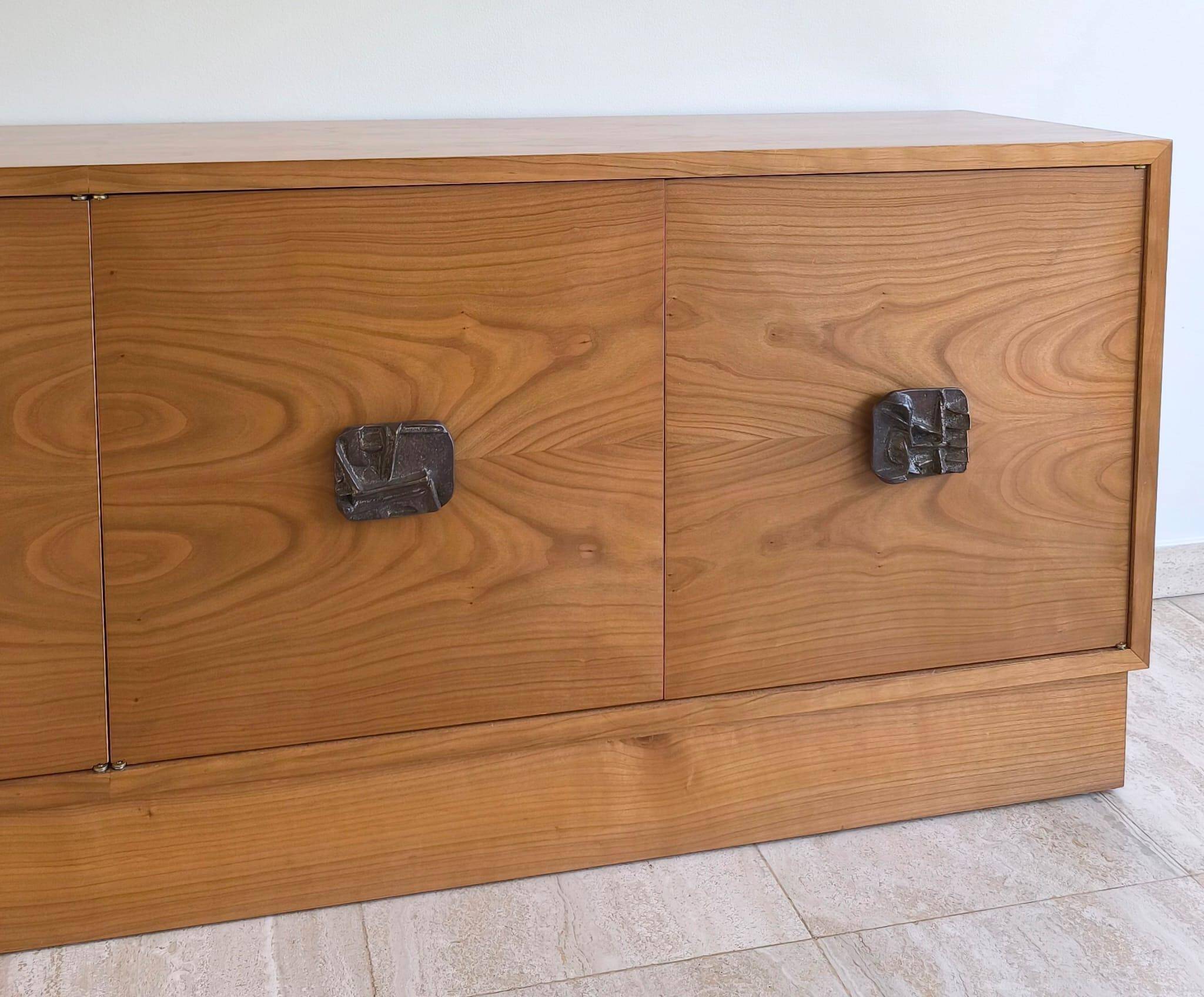 Italian Sideboard – Sculptural Wood with Bronze Handles, 1970s