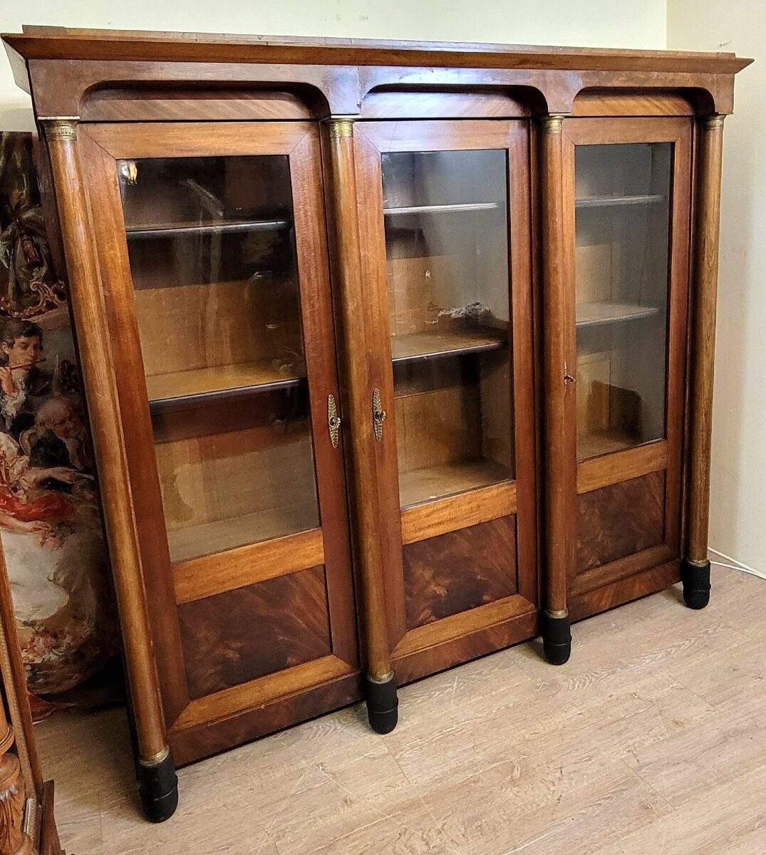 Empire mahogany three-door bookcase circa 1880-1900