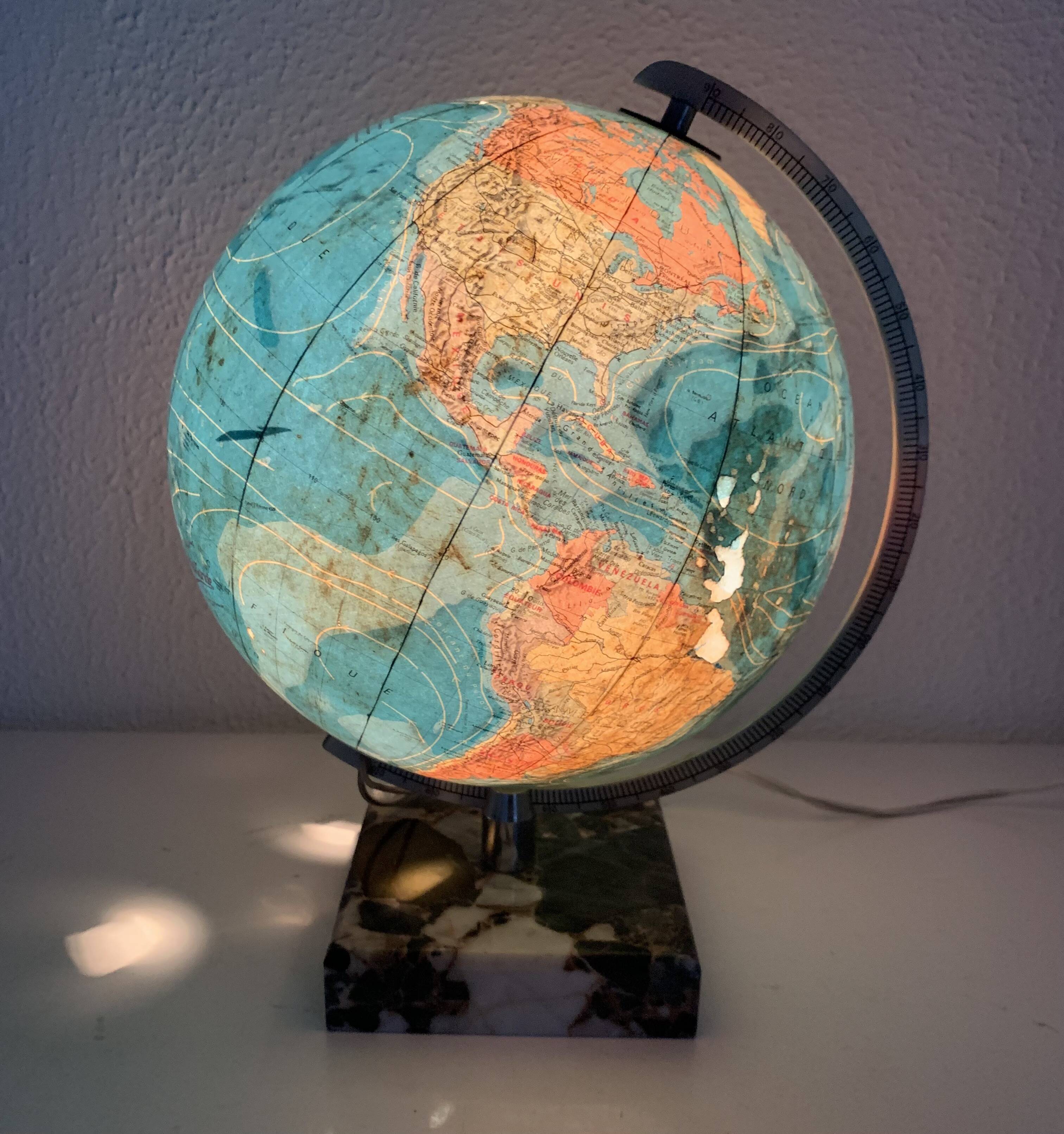 Vintage 1976 terrestrial globe by Taride, glass and marble world map - 30 cm