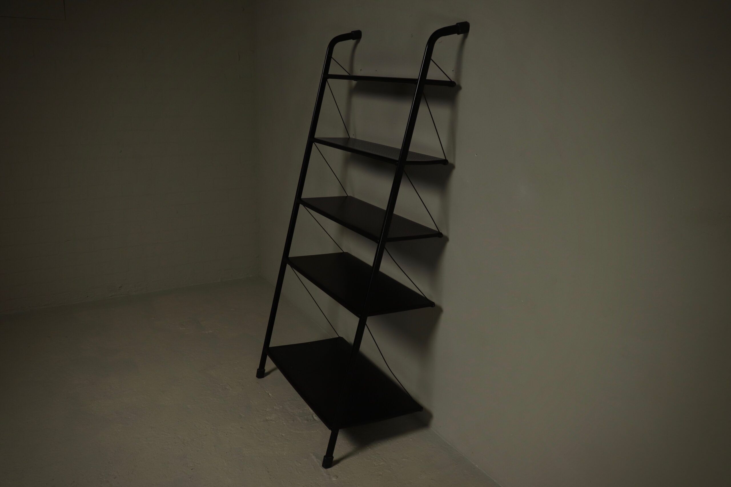 Postmodern freestanding perforated steel shelving unit 1980s