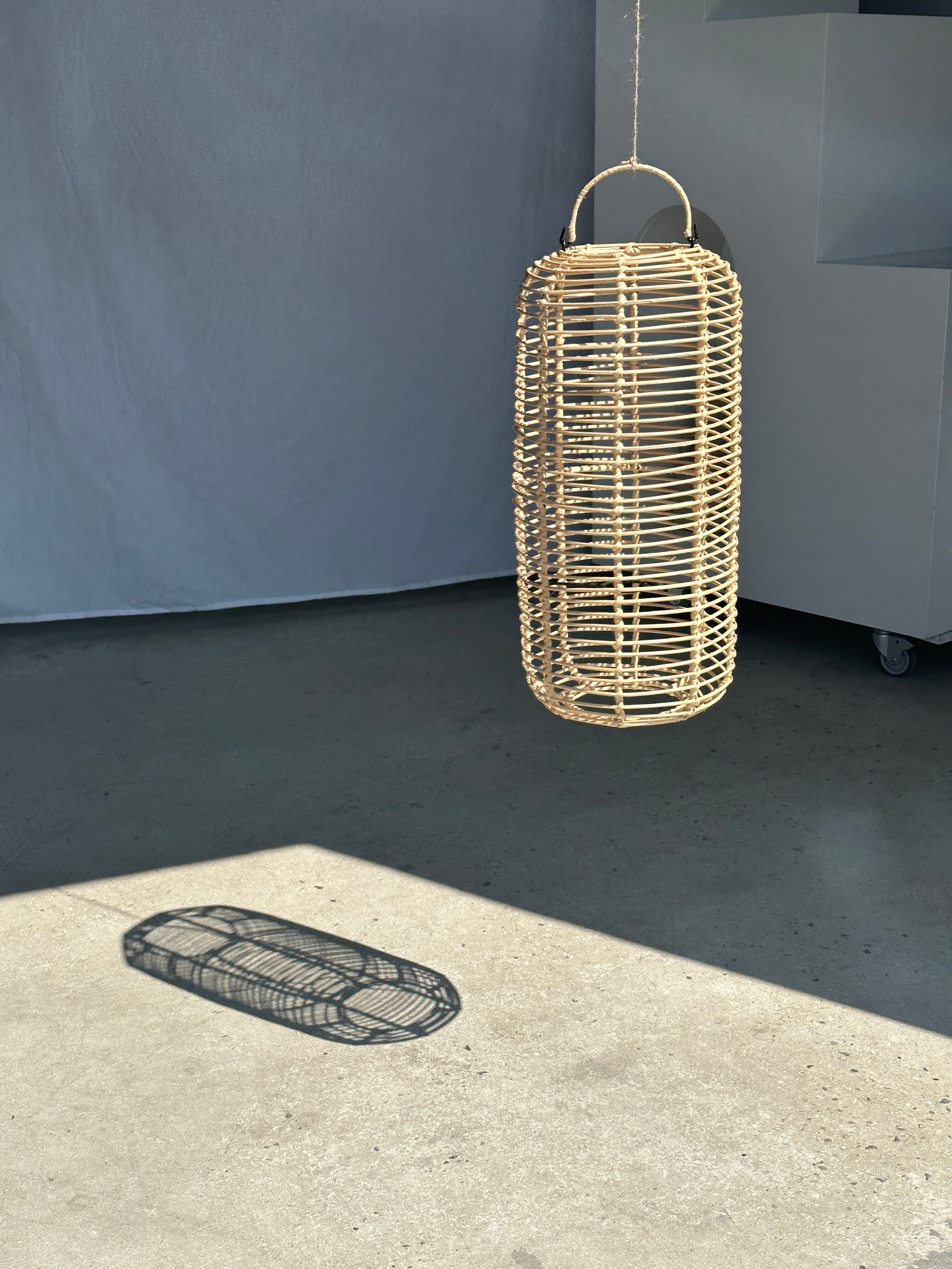 Large lantern-shaped rattan pendant lamp H50 D24