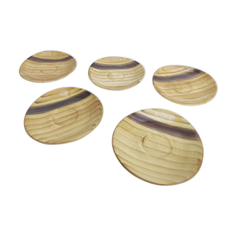 Lot 5 plates or under cups vallauris grandjean jourdan ceramic wood way