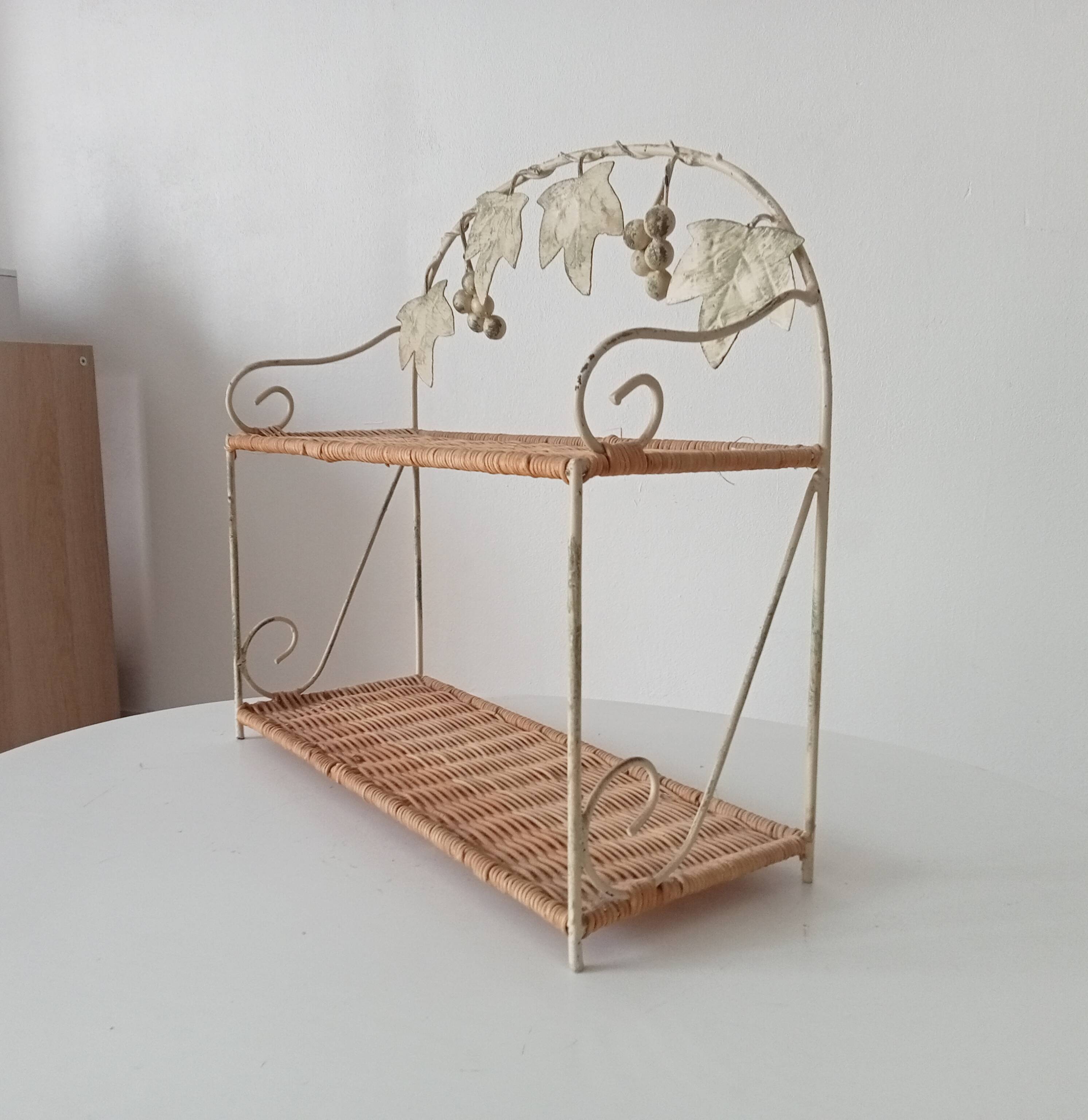 Vintage wall shelf or freestanding wicker in bohemian style.