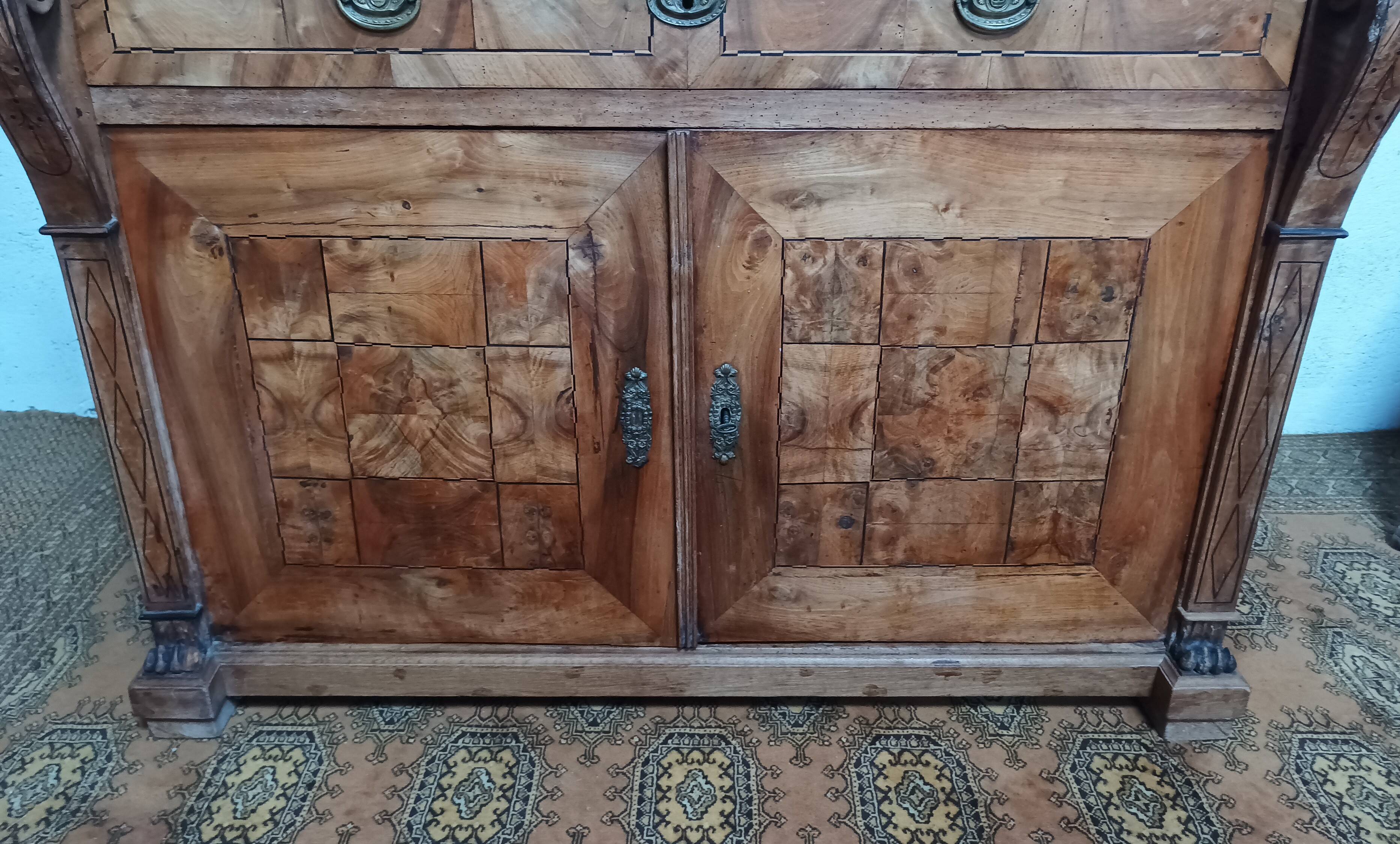 Biedermeier period sideboard in precious wood and ebony marquetry