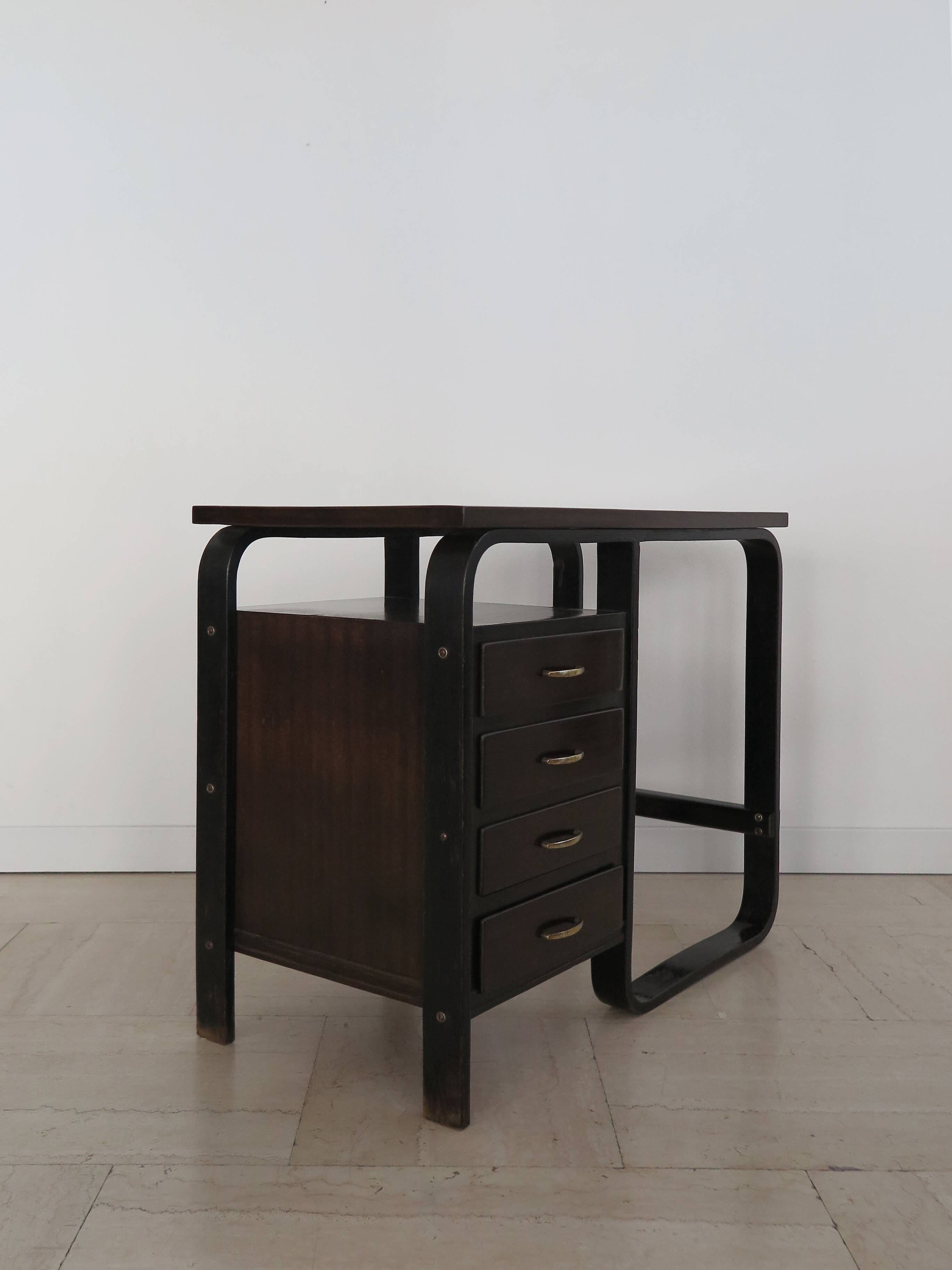 Giuseppe Pagano Pogatschnig Italian Dark Wood Desk for Gino Maggioni, 1940s