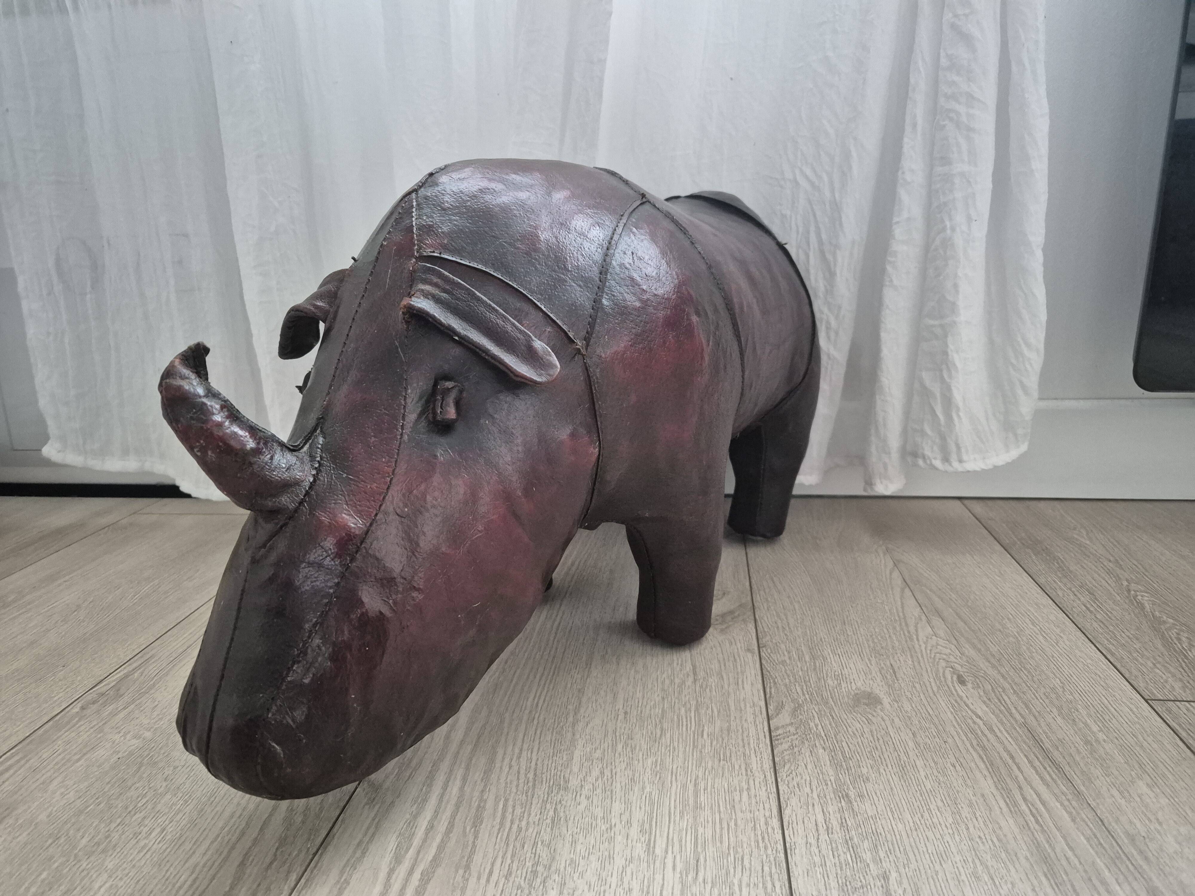 Leather rhinoceros footrest by Valenti, circa 1975.