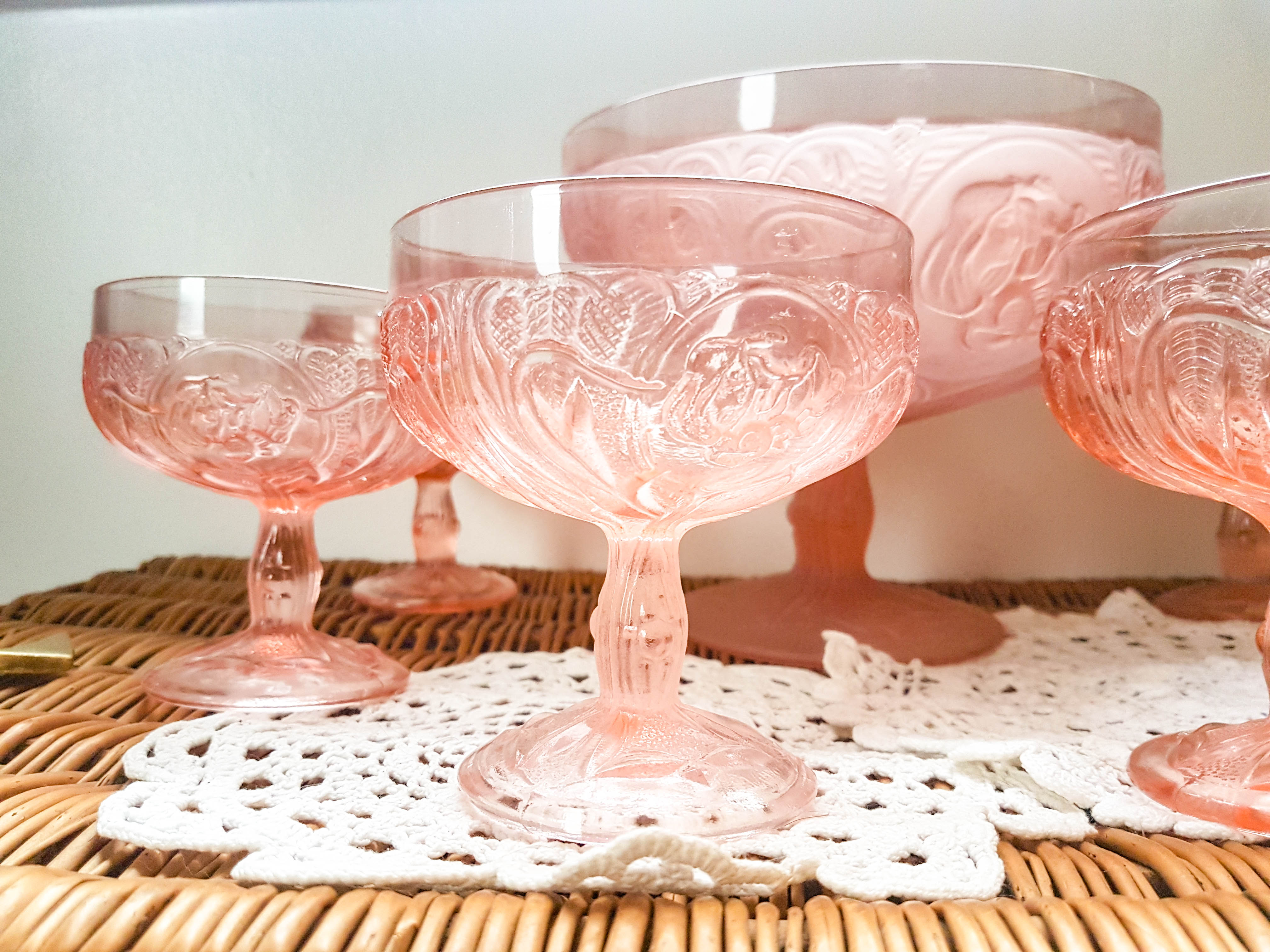 Pink Dessert Service Old Pink Glass Ice cream cups Pink Dish Cup