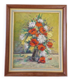 Michel Poulain (Born in 1932) - Oil on canvas - Bouquet of flowers