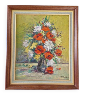 Michel Poulain (Born in 1932) - Oil on canvas - Bouquet of flowers