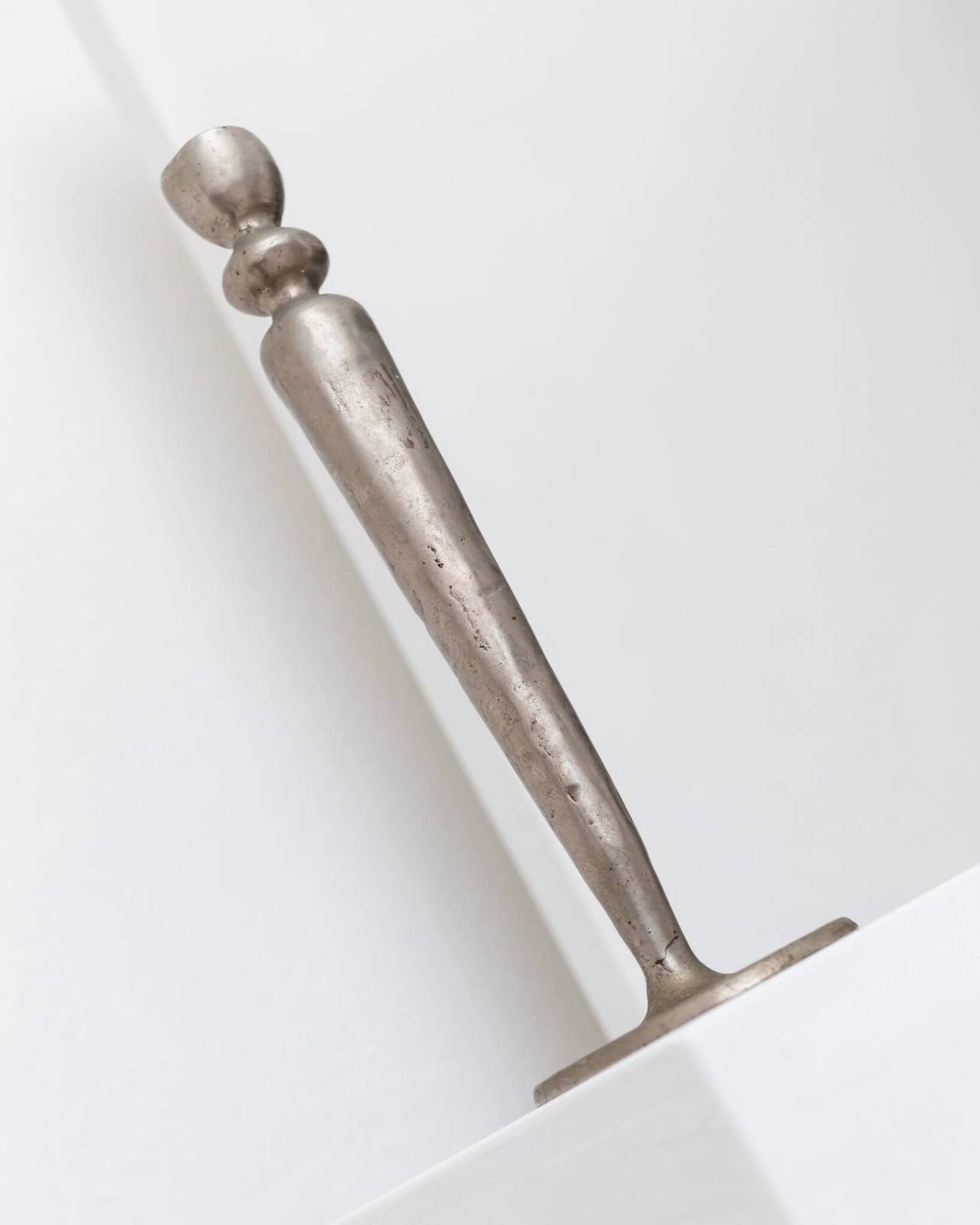 Brutalist vintage candlestick in gris patinated metal from Sweden, 1970s decorative lighting gift