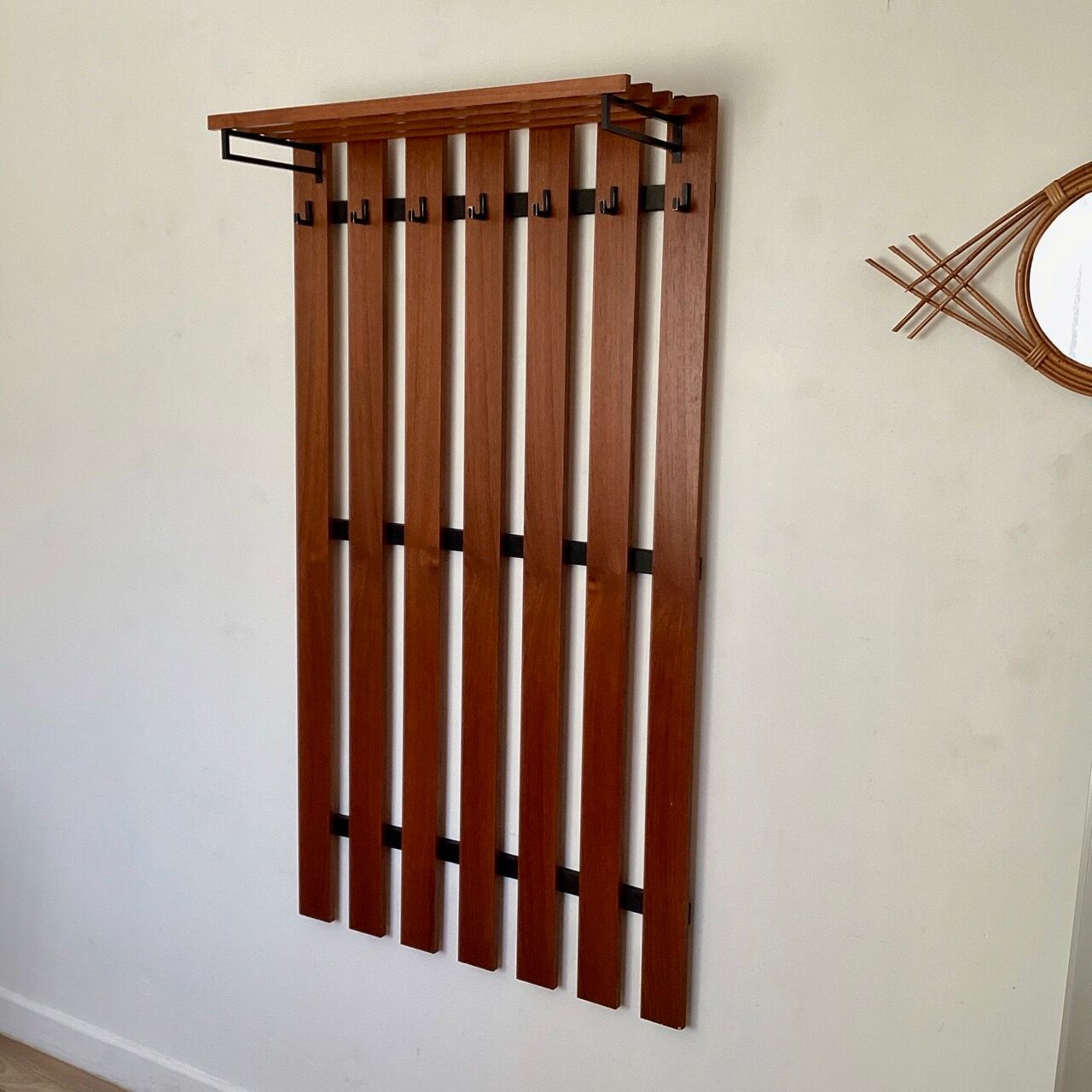 Wooden wall coat rack