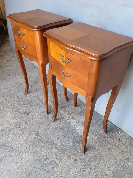 Pair of bedside cherry and bronze