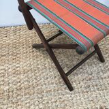 Chaise pliante ancienne en bois et tissu