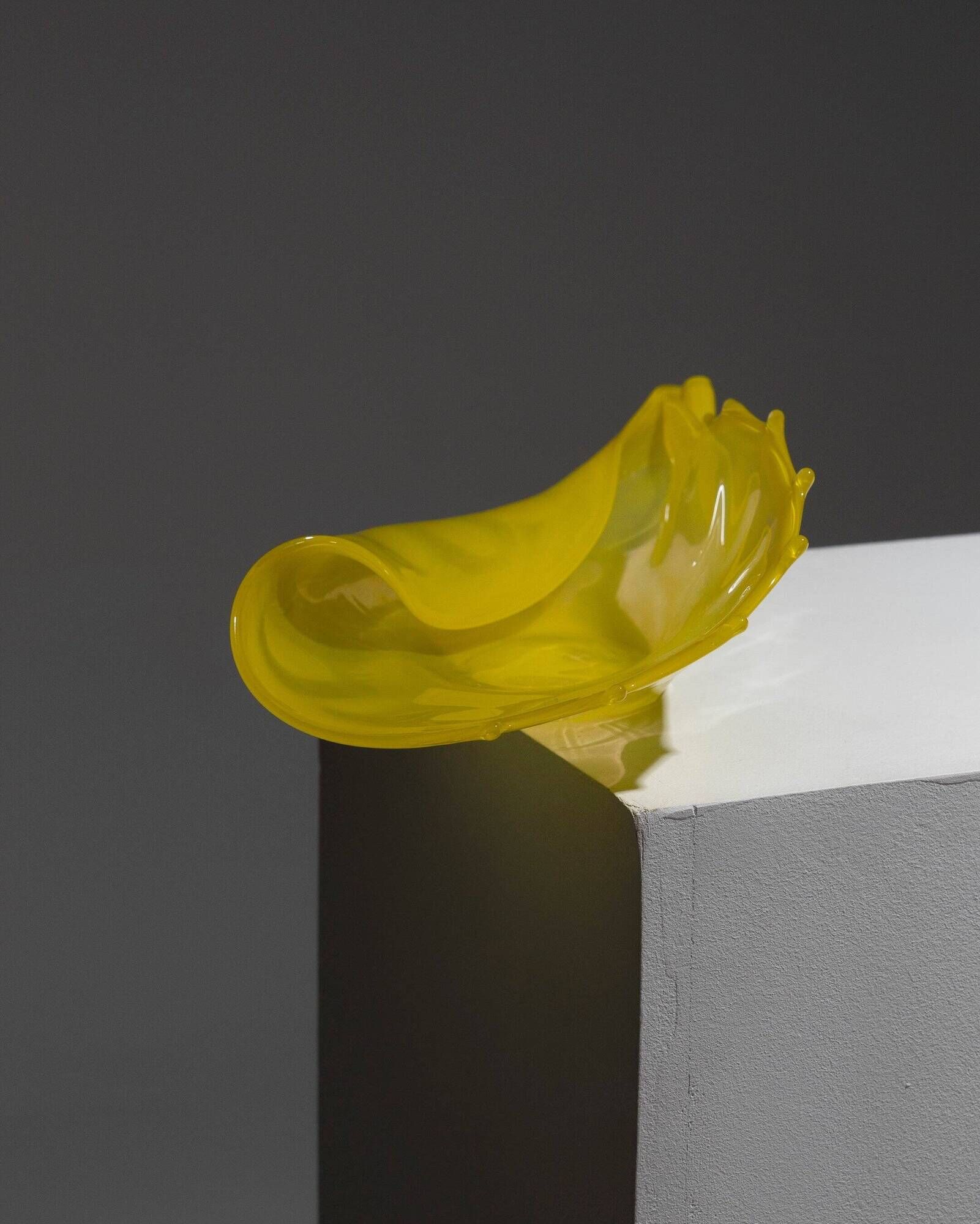 Coupe coquillage en verre murano jaune, luigi mellara, 1970s