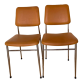 Pair of chrome and orange skai chairs