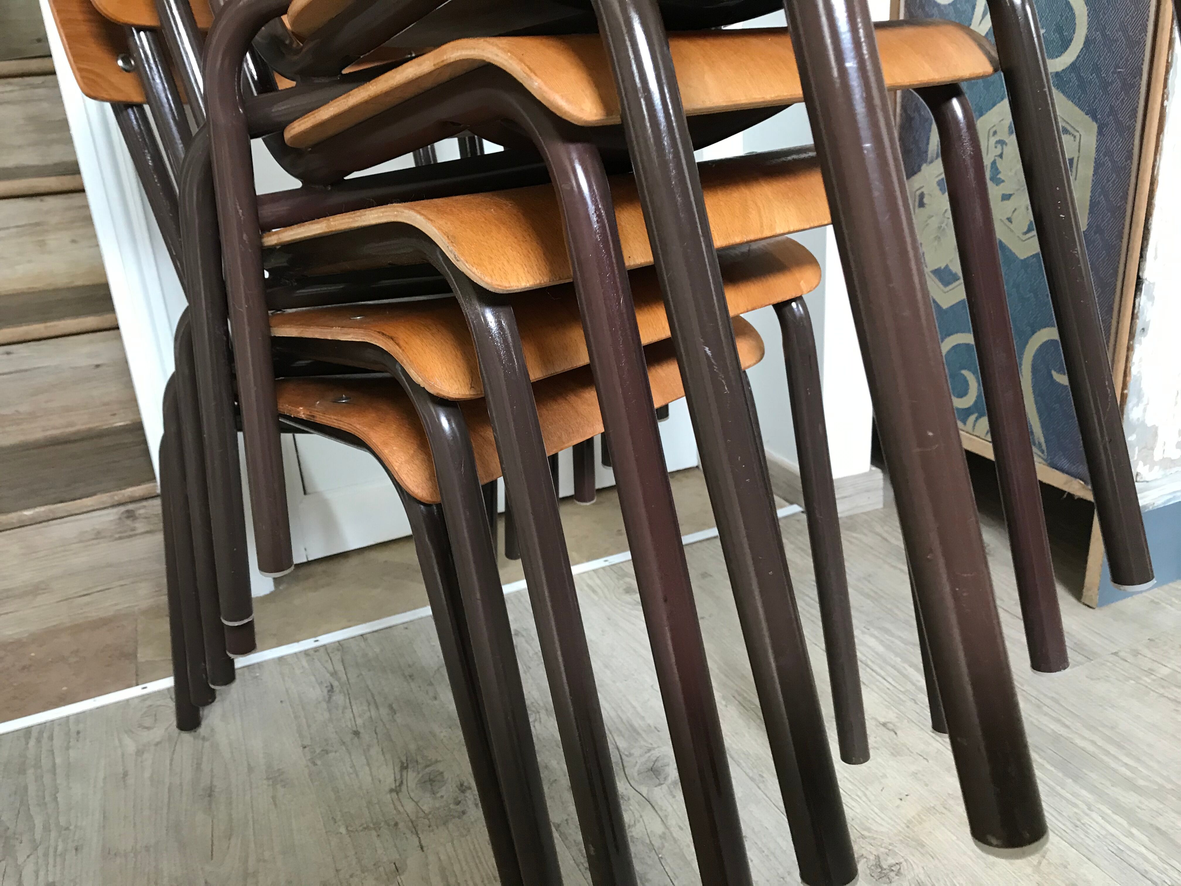 Lot of six vintage school chairs