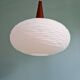 White opaline and teak pendant light, Scandinavian style, 1960s