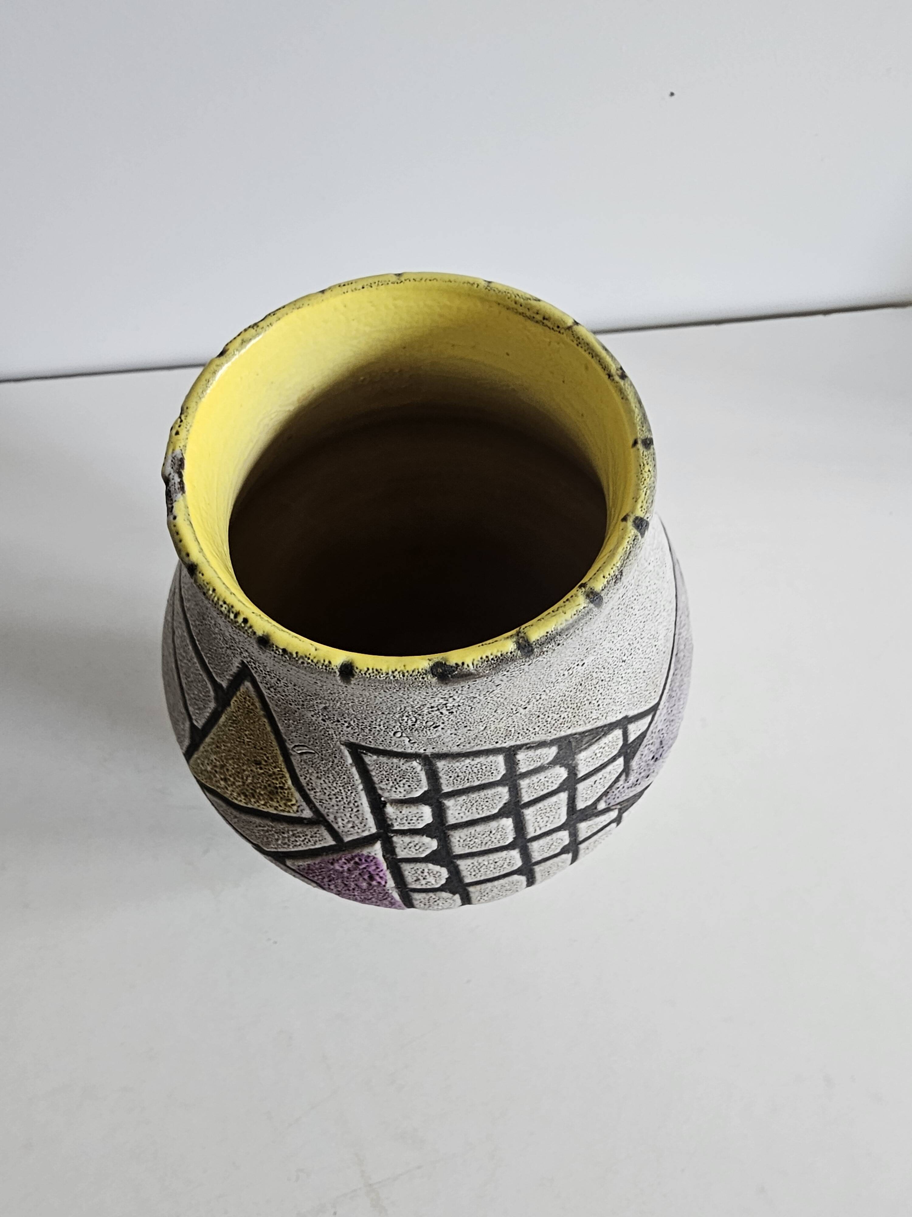 Glazed ceramic vase "fat lava" with abstract decoration Signed Marius Bessone
