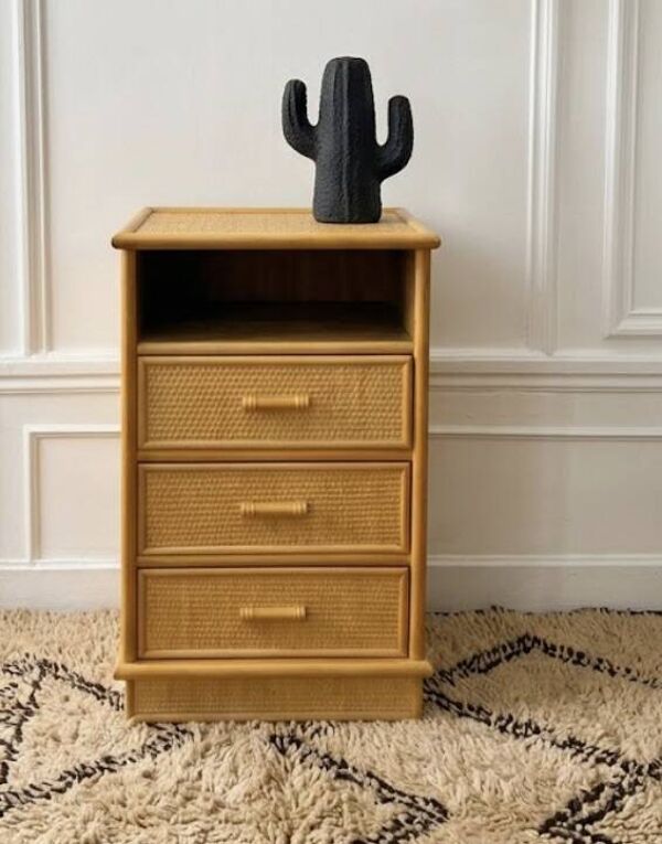 Petit meuble chiffonnier rotin et bambou