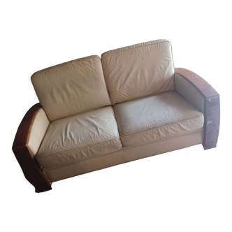2-3 seater art deco leather sofa