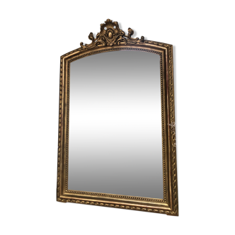 Miroir ancien 139cm/91cm Louis-Philippe à fronton époque début 19ème, présence de feuille d’or