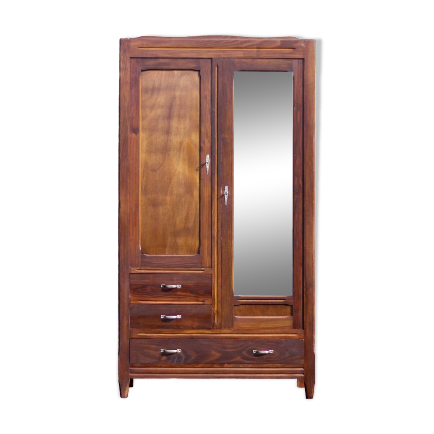 Art deco wooden cabinet with mirror, wooden storage unit, vintage Parisian cabinet