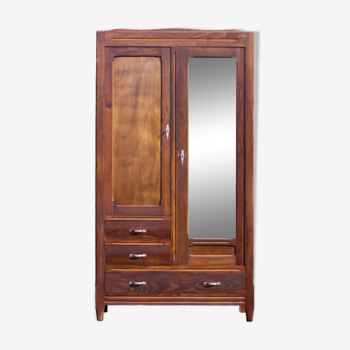 Armoire bois art déco avec miroir, meuble de rangement bois, armoire parisienne vintage
