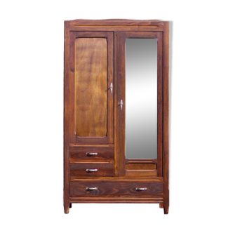 Armoire bois art déco avec miroir, meuble de rangement bois, armoire parisienne vintage