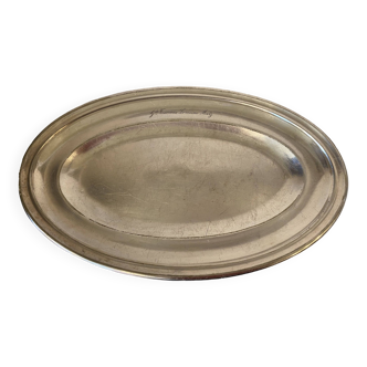 Oval silver metal serving dish marked grande taverne lorraine de metz