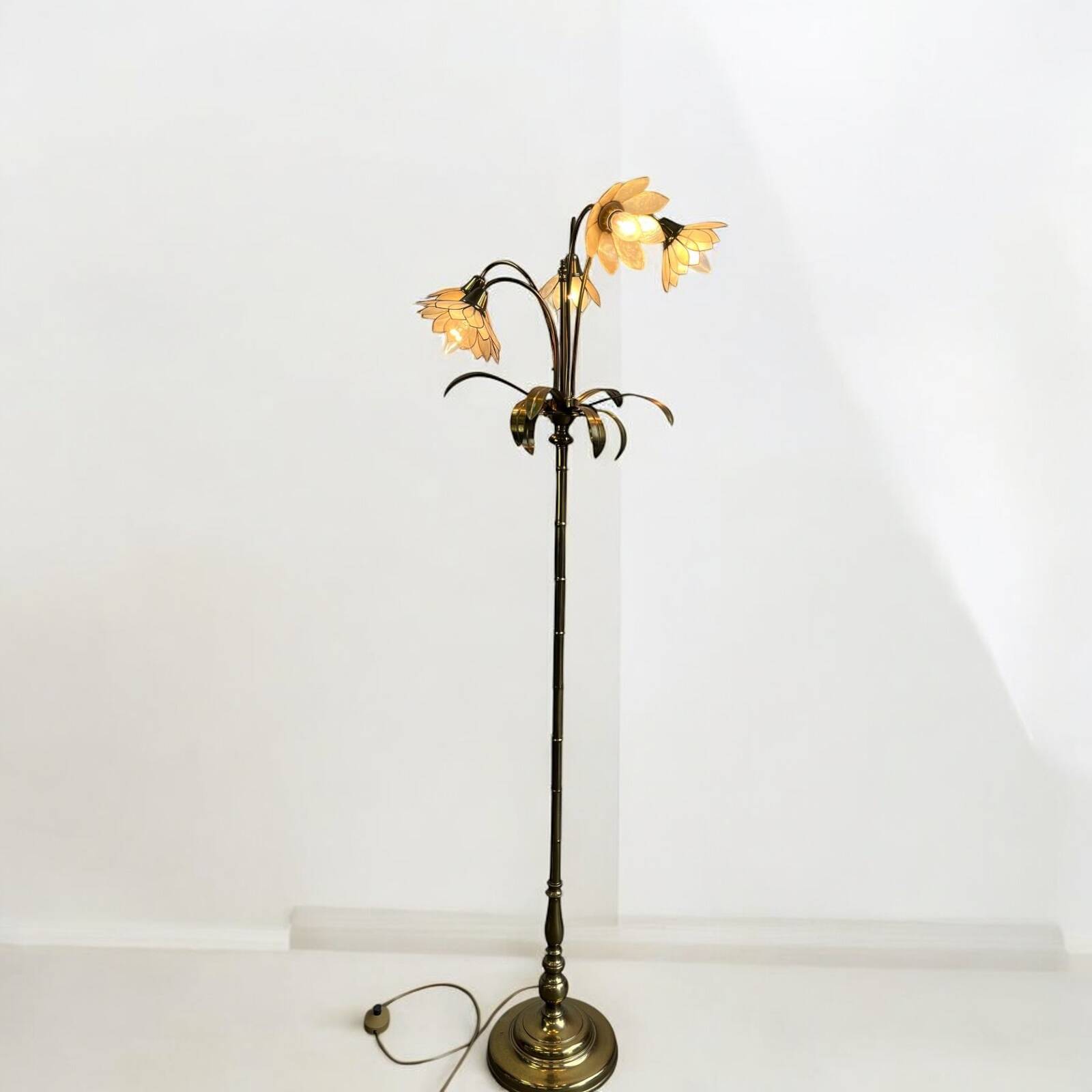 Lampadaire/lampadaire vintage en forme de lotus doré