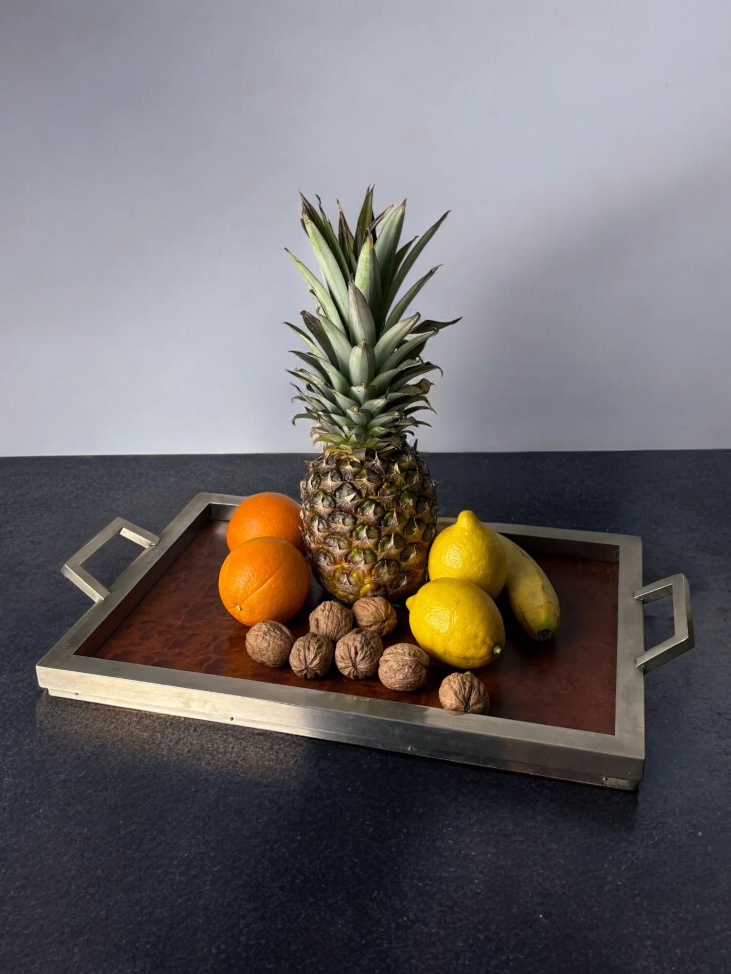Dior style tray in wood & chromed, Italy, 1970s