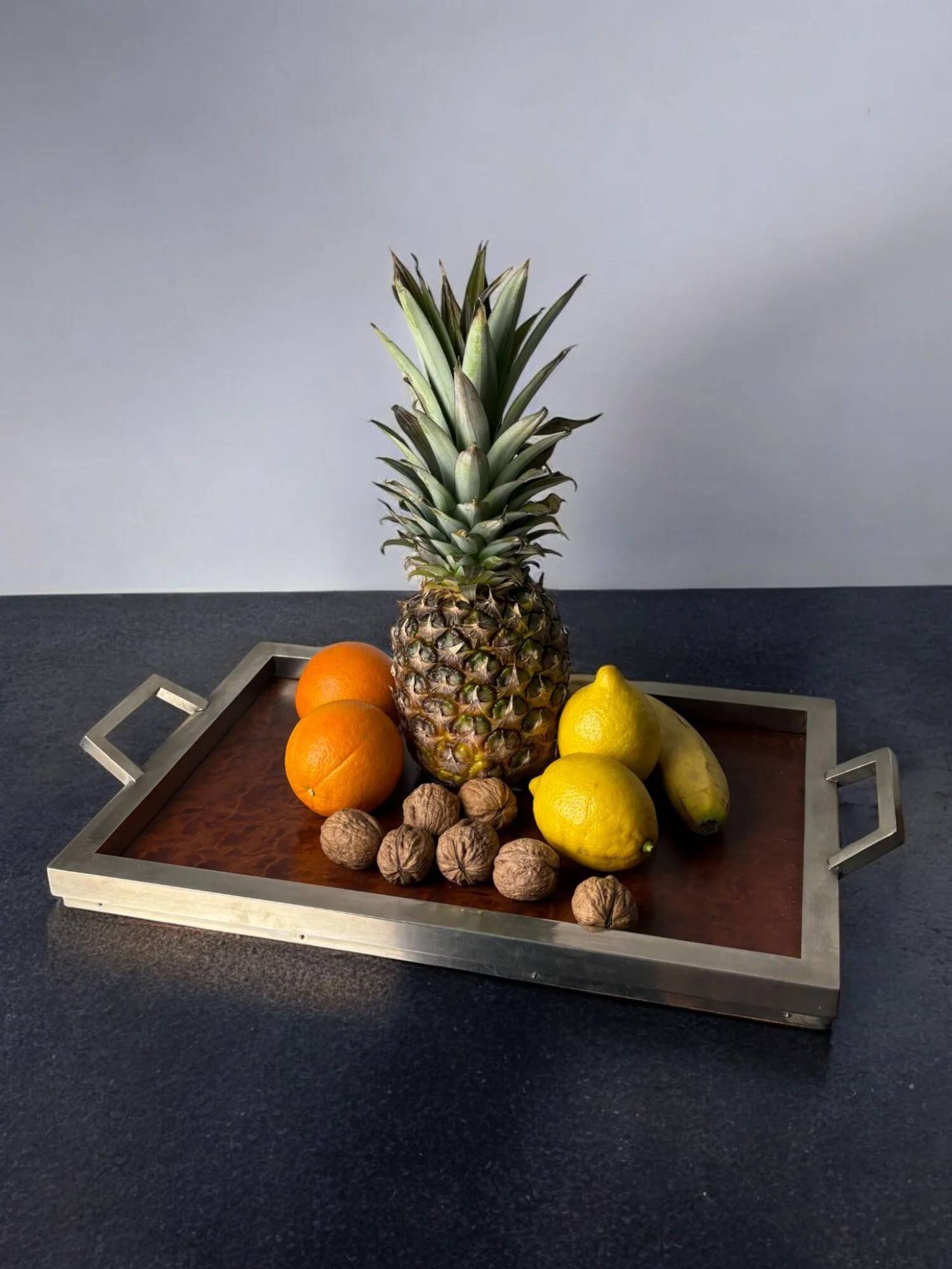 Dior style tray in wood & chromed, Italy, 1970s