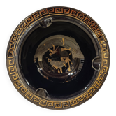 Small vintage ashtray in black ceramic with gold decoration in Greek style.