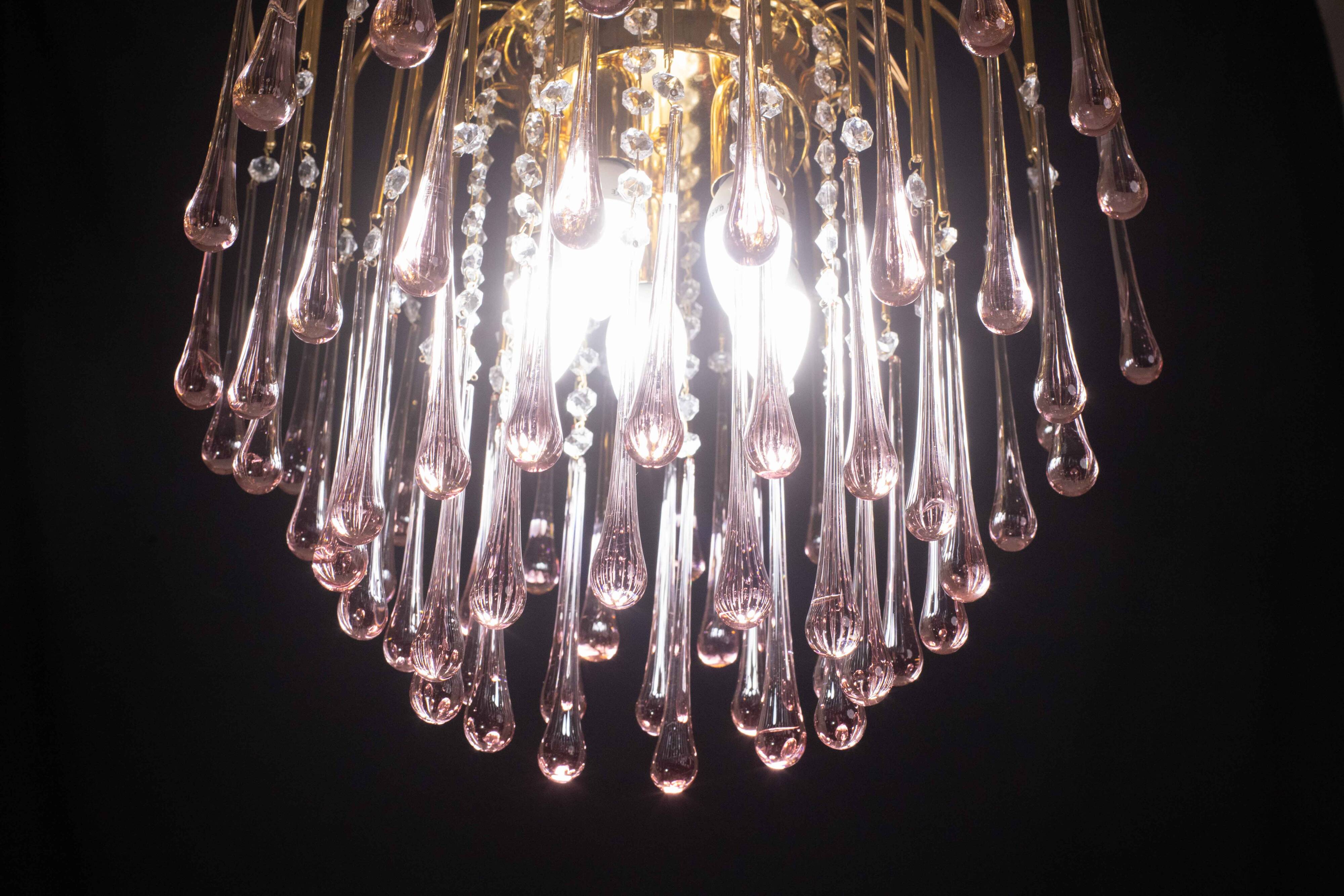 Lady Michelle, Large Size Pink Drops Murano Glass and Crystal Chandelier, 1