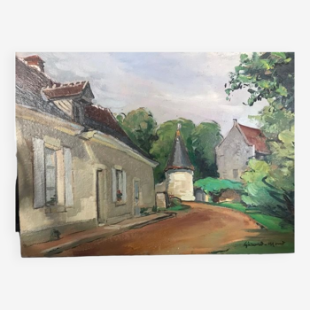 Painting by girard mond - "le manoir de la bonne aventure" gué sur loir