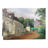 Painting by girard mond - "le manoir de la bonne aventure" gué sur loir