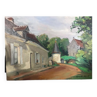 Painting by girard mond - "le manoir de la bonne aventure" gué sur loir