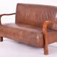 Vintage Art Deco Lounge Set in Walnut and Leather, 1930s, Set of 3