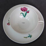 6 cups and sub-cups NBD Limoges illuminated by hand, floral patterns