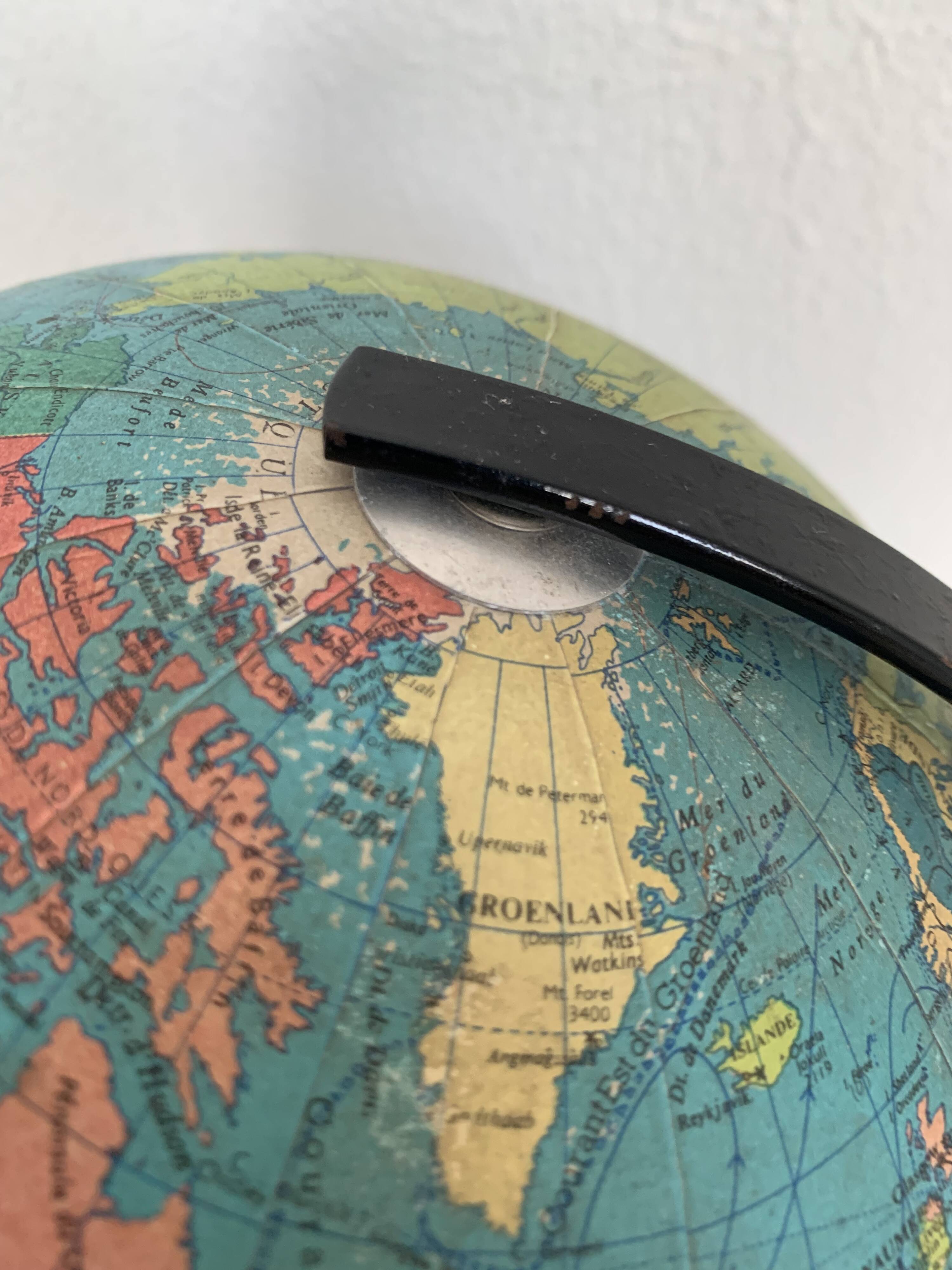 Globe vintage 1967 terrestre tripode Taride verre - 29 cm