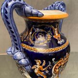 Vase on pedestal with handles in earthenware Gien Italian Renaissance decoration