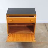 Mid-century bedside tables with ash veneer and black glass by František Mezulánik, Nový Domov, Czechoslovakia, 1970s.