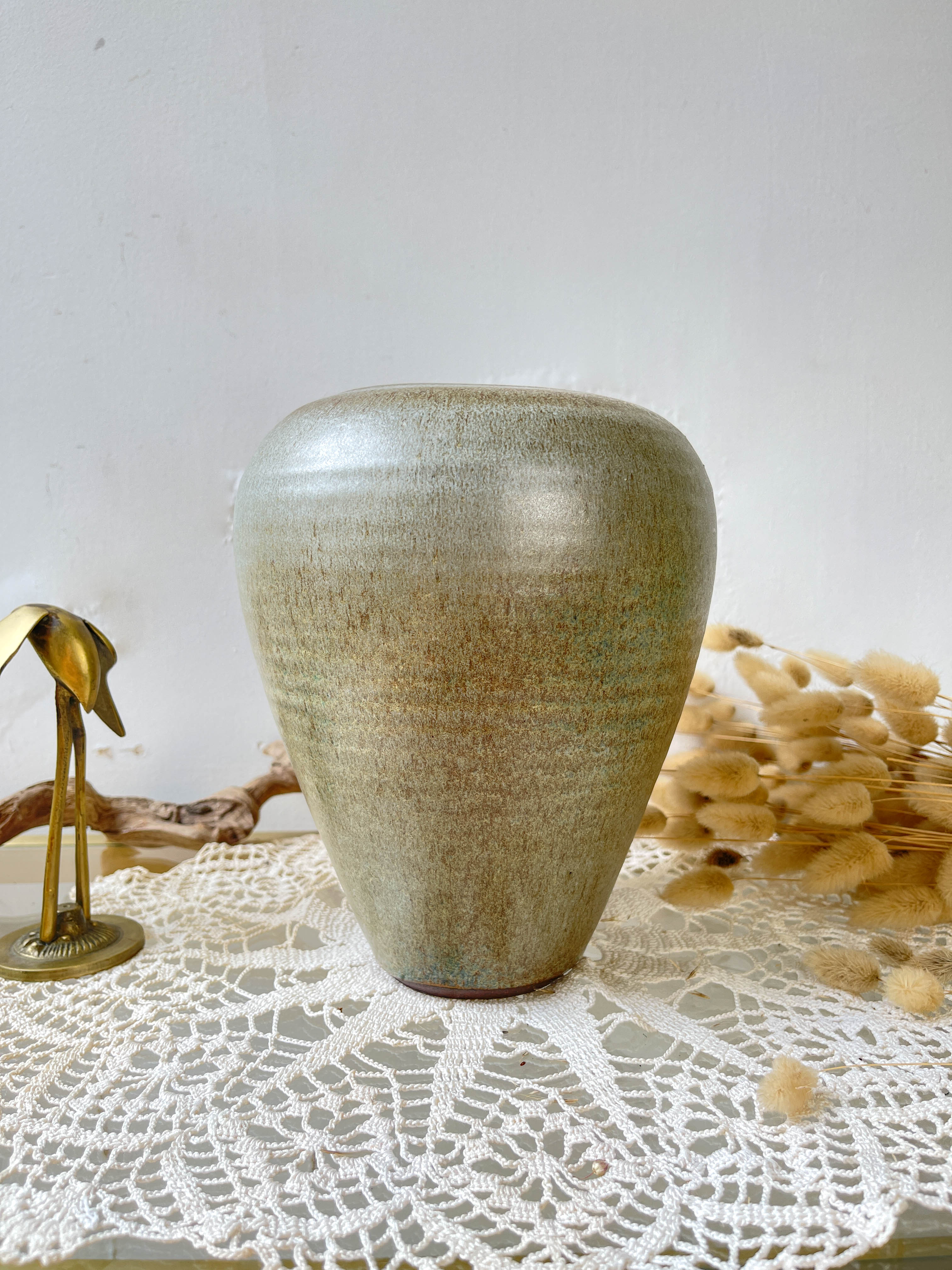 Vintage stoneware vase with draped effect glaze