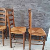 Set of 4 old Picardie straw chairs