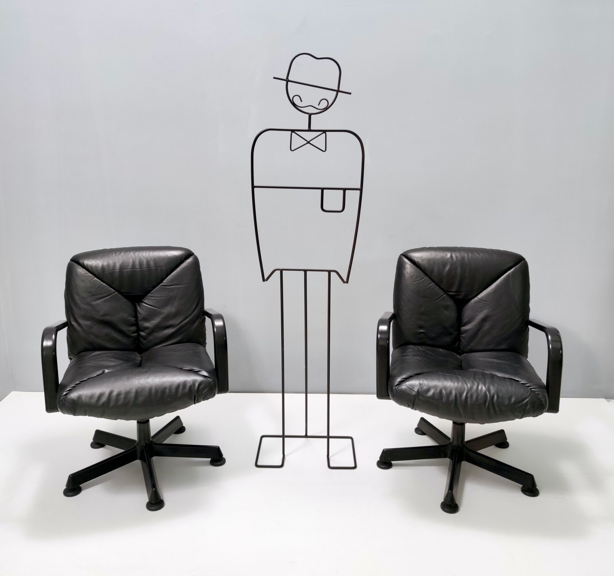 Postmodern Black Leather Office Chair by Vico Magistretti for ICF Design, 1978