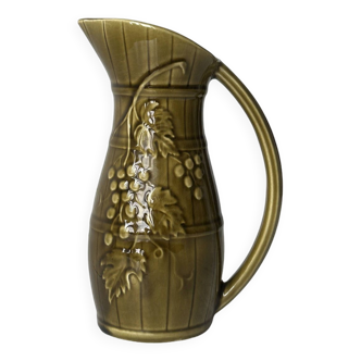 Sarreguemines ceramic green wine pitcher.