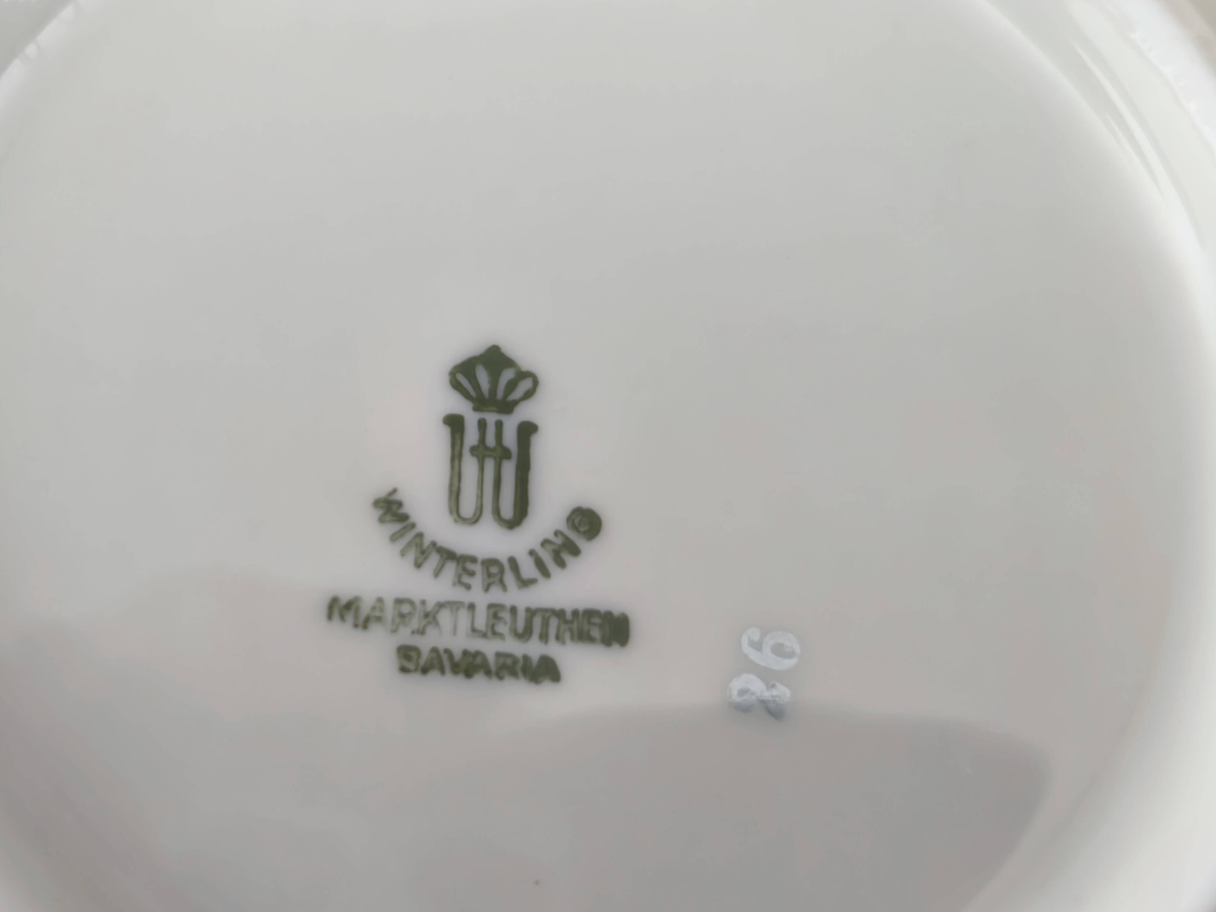 Set of 5 Bavaria porcelain soup bowls with 2 handles, beige, gold edging